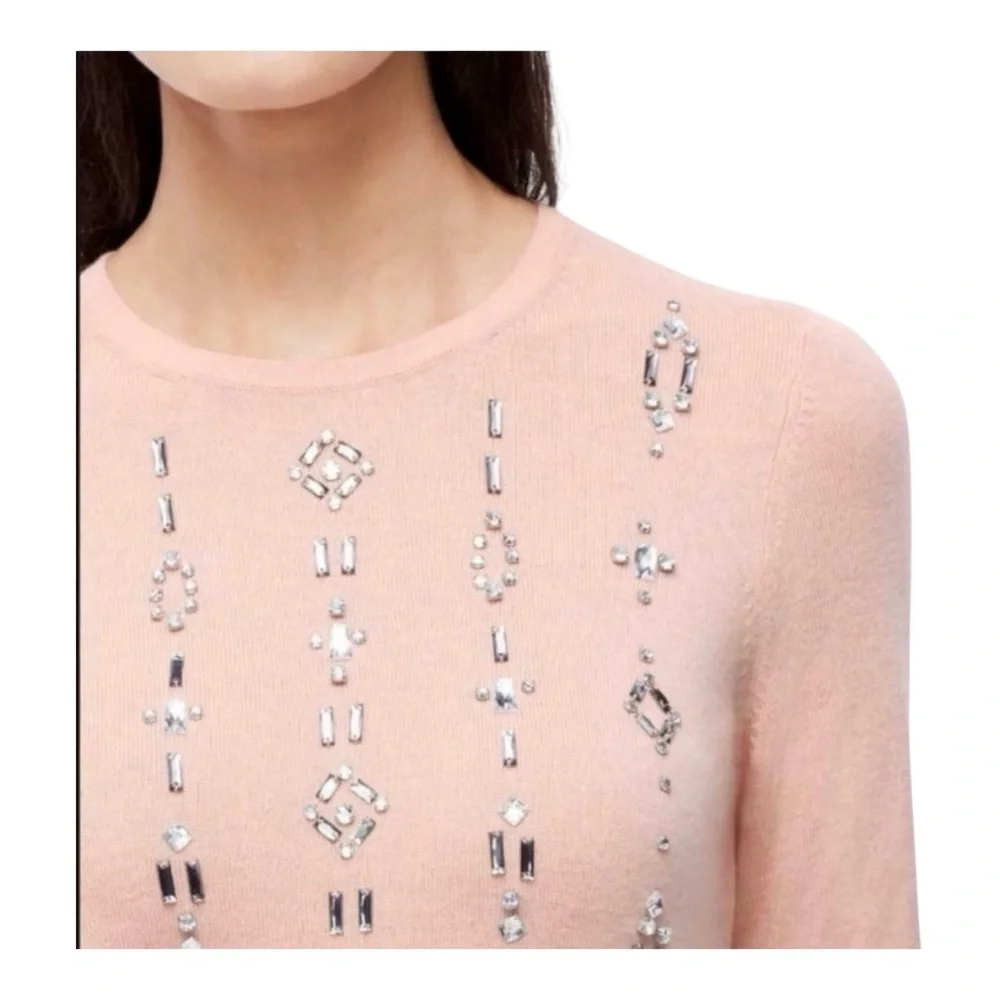 Ann Taylor Blush Pink Gemstone Embellished Wool Blend Knit Crew Neck Sweater